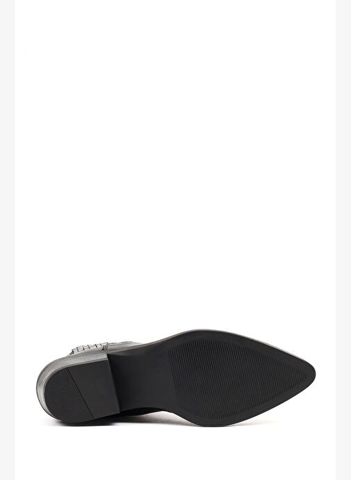 Kadın Siyah Kısa Kalın Topuklu Deri Kovboy Bot 25WFD182718 - Görsel 6