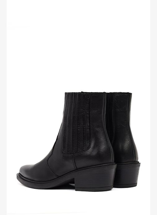 Kadın Siyah Kısa Kalın Topuklu Deri Kovboy Bot 25WFD182718 - Görsel 7