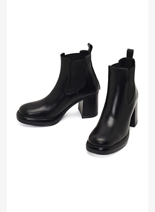 Kadın Siyah Kalın Topuklu Deri Chelsea Bot 25WFD184518 - Görsel 4
