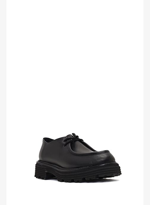 Kadın Siyah Bağcıklı Kalın Tabanlı Maskülen Ayakkabı 25WFD185118 - Görsel 7