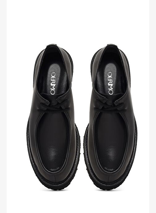 Kadın Siyah Bağcıklı Kalın Tabanlı Maskülen Ayakkabı 25WFD185118 - Görsel 8