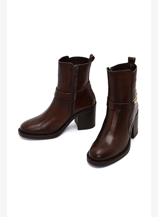 Derimod Derimod Kadın Kahverengi Tokalı Kalın Topuklu Deri Bot 25WFD185818 Boyner'de! Kahverengi - 6. görsel