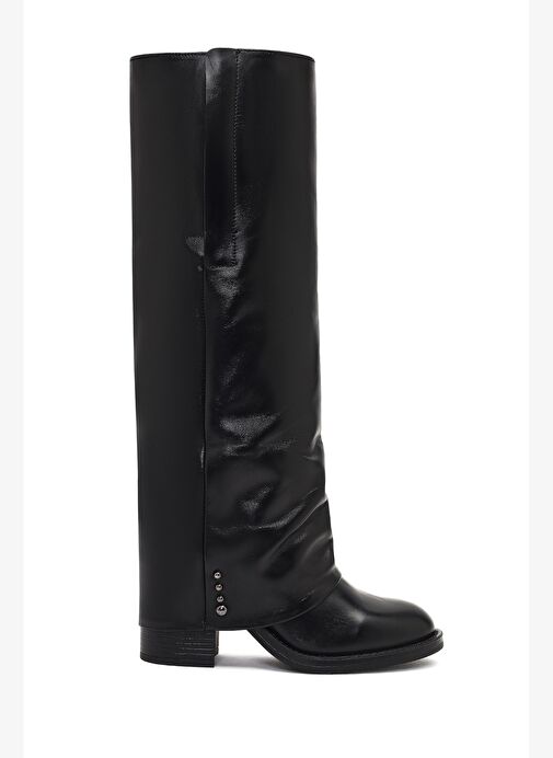 Kadın Siyah Kalın Topuklu Deri Çizme 25WFD185918 - Görsel 2