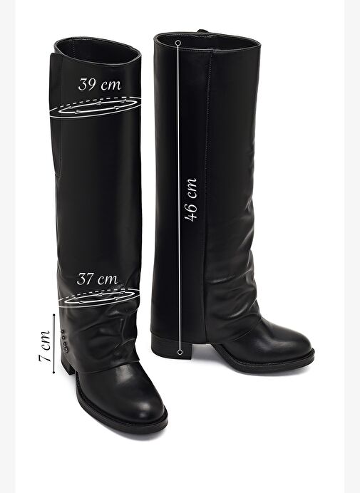 Kadın Siyah Kalın Topuklu Deri Çizme 25WFD185918 - Görsel 3