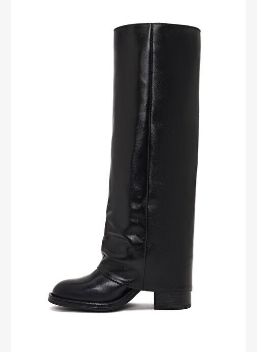 Kadın Siyah Kalın Topuklu Deri Çizme 25WFD185918 - Görsel 5