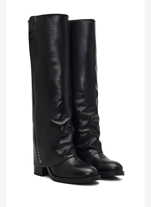 Kadın Siyah Kalın Topuklu Deri Çizme 25WFD185918 - Görsel 6