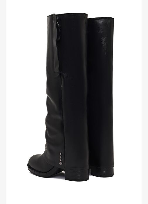 Kadın Siyah Kalın Topuklu Deri Çizme 25WFD185918 - Görsel 8