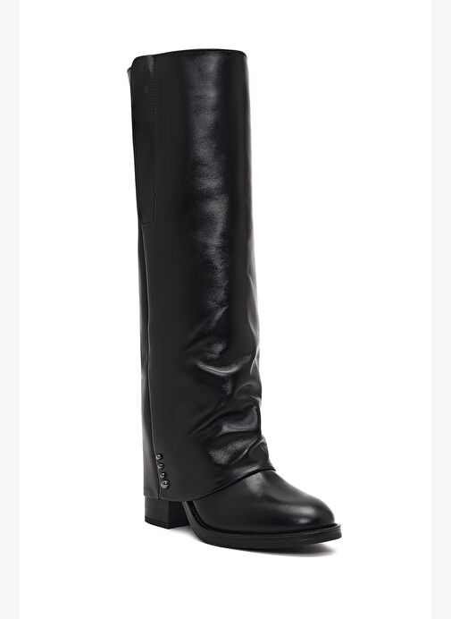Kadın Siyah Kalın Topuklu Deri Çizme 25WFD185918 - Görsel 9