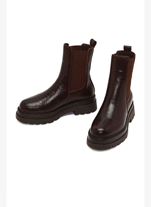 Kadın Kahverengi Kalın Tabanlı Deri Chelsea Bot 25WFD187318 - Görsel 4