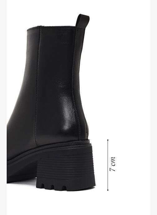 Kadın Siyah Fermuarlı Kalın Topuklu Deri Bot 25WFD187518 - Görsel 3