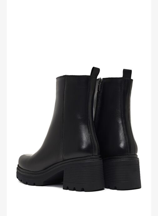 Kadın Siyah Fermuarlı Kalın Topuklu Deri Bot 25WFD187518 - Görsel 8