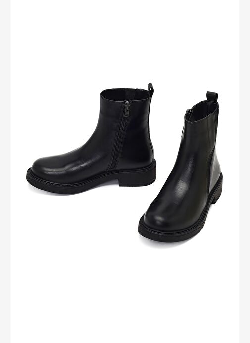 Kadın Siyah Fermuarlı Deri Bot 25WFD187618 - Görsel 4
