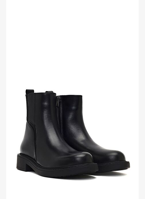 Kadın Siyah Fermuarlı Deri Bot 25WFD187618 - Görsel 5