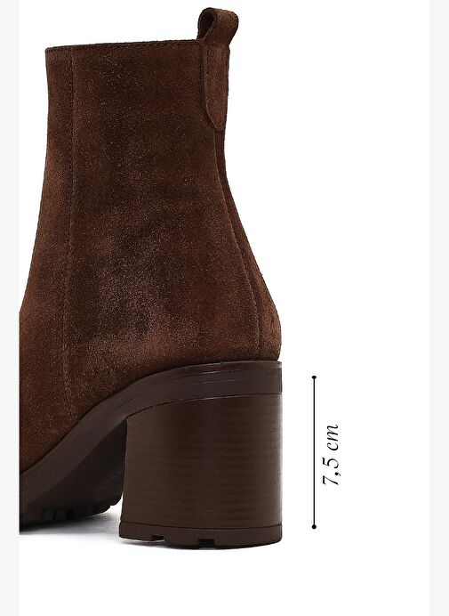 Kadın Kahverengi Fermuarlı Kalın Topuklu Süet Deri Bot 25WFD188410 - Görsel 3