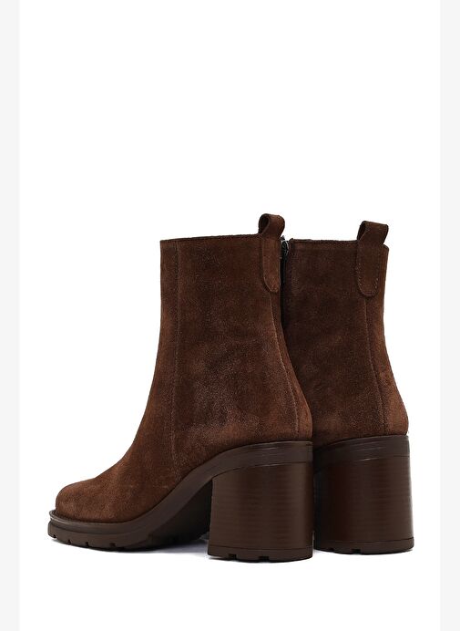 Kadın Kahverengi Fermuarlı Kalın Topuklu Süet Deri Bot 25WFD188410 - Görsel 8