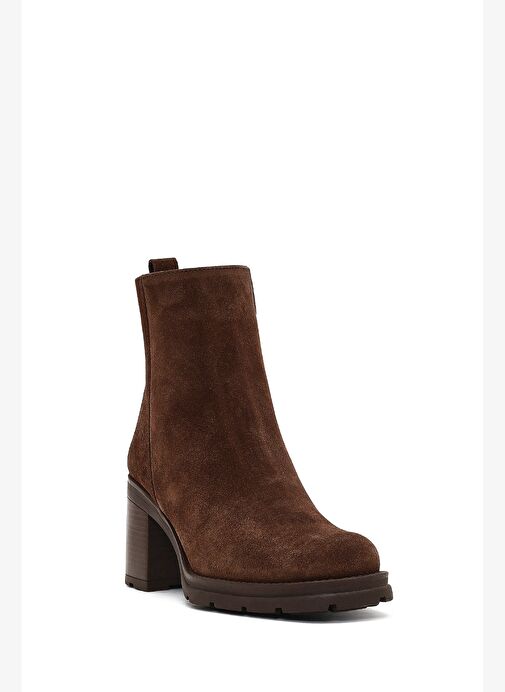 Kadın Kahverengi Fermuarlı Kalın Topuklu Süet Deri Bot 25WFD188410 - Görsel 9