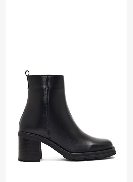 Kadın Siyah Fermuarlı Kalın Topuklu Deri Bot 25WFD188418 - Görsel 2