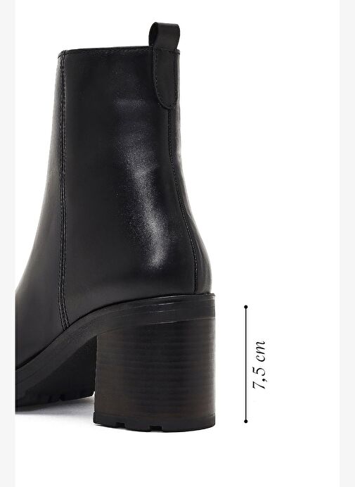 Kadın Siyah Fermuarlı Kalın Topuklu Deri Bot 25WFD188418 - Görsel 3