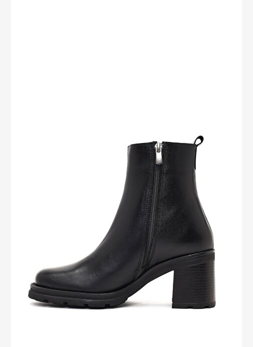 Kadın Siyah Fermuarlı Kalın Topuklu Deri Bot 25WFD188418 - Görsel 5