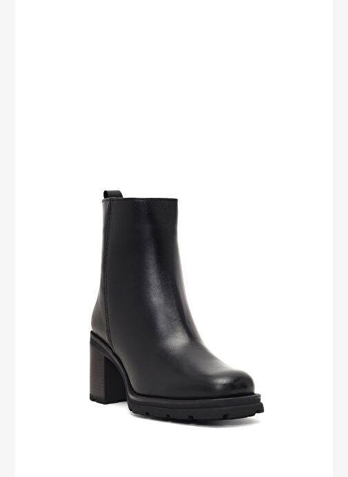 Kadın Siyah Fermuarlı Kalın Topuklu Deri Bot 25WFD188418 - Görsel 9