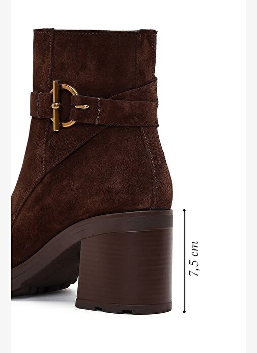 Derimod Derimod Kadın Kahverengi Fermuarlı Kalın Topuklu Süet Deri Bot 25WFD188510 Boyner'de! Kahverengi - 5. görsel