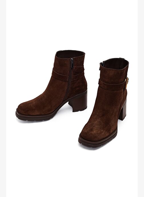 Derimod Derimod Kadın Kahverengi Fermuarlı Kalın Topuklu Süet Deri Bot 25WFD188510 Boyner'de! Kahverengi - 6. görsel