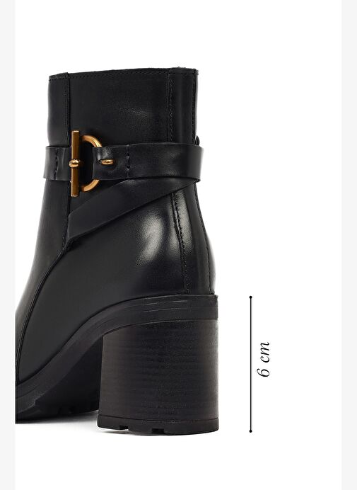 Kadın Siyah Fermuarlı Kalın Topuklu Deri Bot 25WFD188518 - Görsel 3