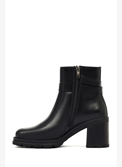 Kadın Siyah Fermuarlı Kalın Topuklu Deri Bot 25WFD188518 - Görsel 5