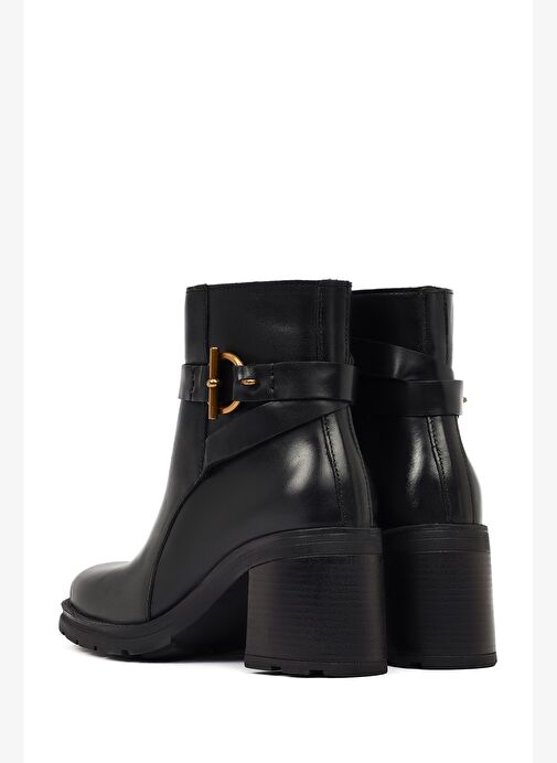 Kadın Siyah Fermuarlı Kalın Topuklu Deri Bot 25WFD188518 - Görsel 8