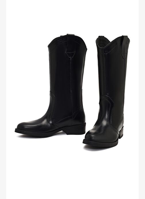 Kadın Siyah Deri Kovboy Çizme 25WFD188718 - Görsel 4