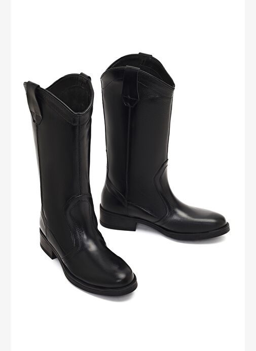 Kadın Siyah Deri Kovboy Çizme 25WFD188718 - Görsel 9