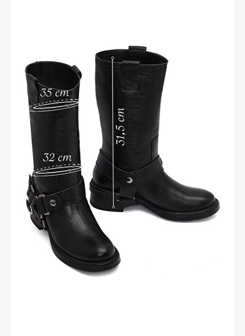 Kadın Siyah Deri Biker Çizme 25WFD1892FT - Görsel 3