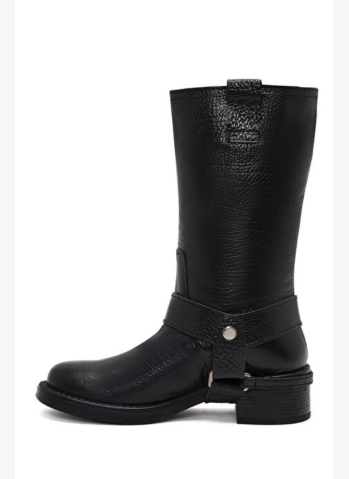 Kadın Siyah Deri Biker Çizme 25WFD1892FT - Görsel 5