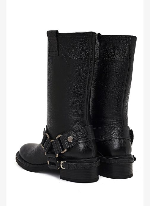 Kadın Siyah Deri Biker Çizme 25WFD1892FT - Görsel 8
