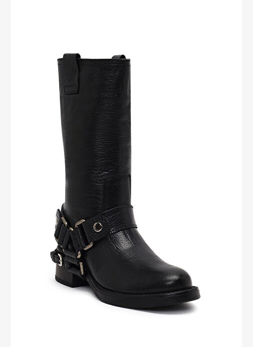 Kadın Siyah Deri Biker Çizme 25WFD1892FT - Görsel 9