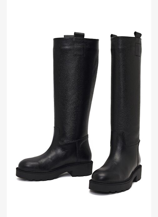 Kadın Siyah Kalın Tabanlı Deri Çizme 25WFD1893FT - Görsel 4