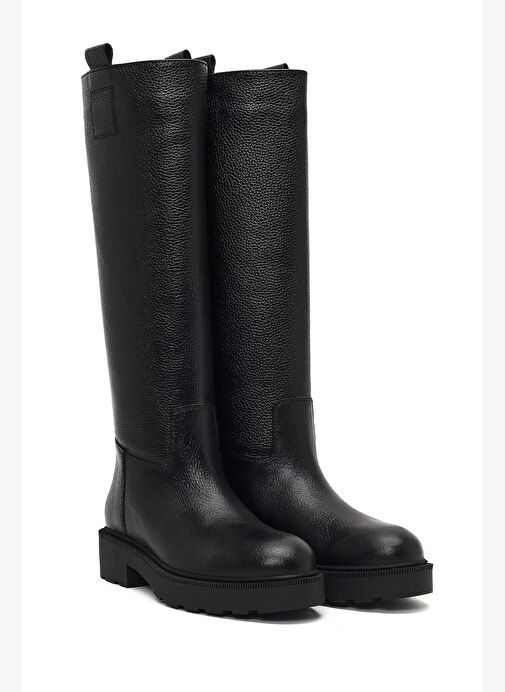 Kadın Siyah Kalın Tabanlı Deri Çizme 25WFD1893FT - Görsel 6