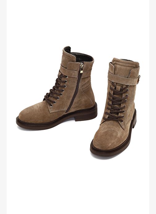 Kadın Vizon Fermuarlı Bağcıklı Süet Deri Postal Bot 25WFD200110 - Görsel 4