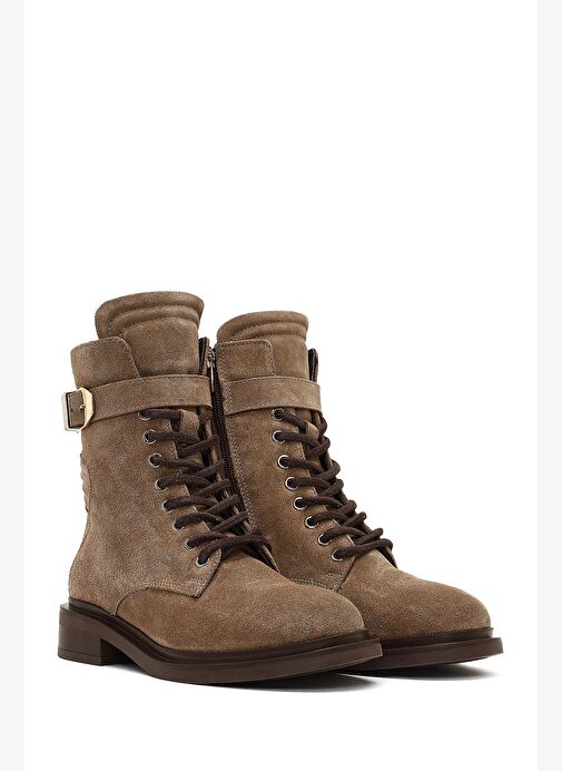 Kadın Vizon Fermuarlı Bağcıklı Süet Deri Postal Bot 25WFD200110 - Görsel 5