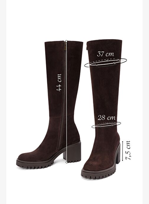 Kadın Kahverengi Fermuarlı Kalın Topuklu Süet Deri Çizme 25WFD201410 - Görsel 3