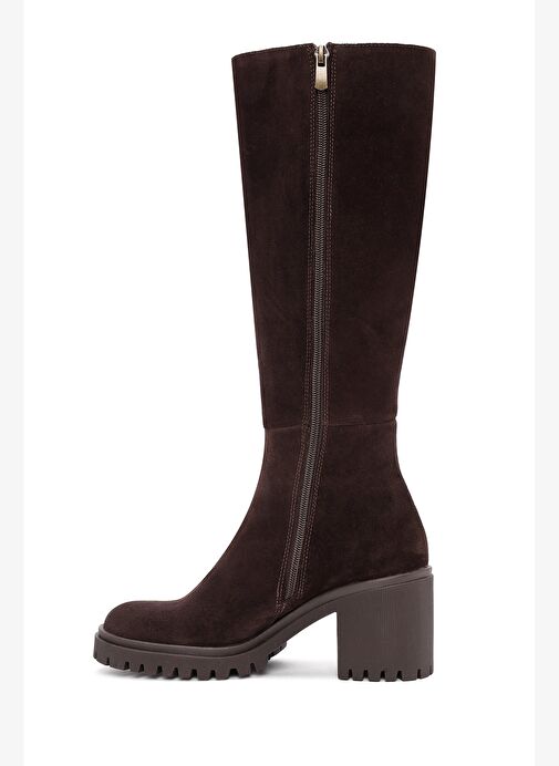 Kadın Kahverengi Fermuarlı Kalın Topuklu Süet Deri Çizme 25WFD201410 - Görsel 5