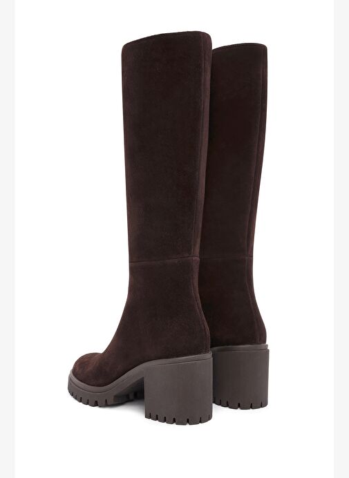 Kadın Kahverengi Fermuarlı Kalın Topuklu Süet Deri Çizme 25WFD201410 - Görsel 8