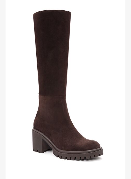 Kadın Kahverengi Fermuarlı Kalın Topuklu Süet Deri Çizme 25WFD201410 - Görsel 9