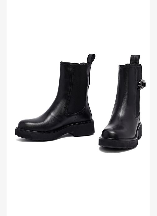Kadın Siyah Kalın Tabanlı Deri Chelsea Bot 25WFD202018 - Görsel 4