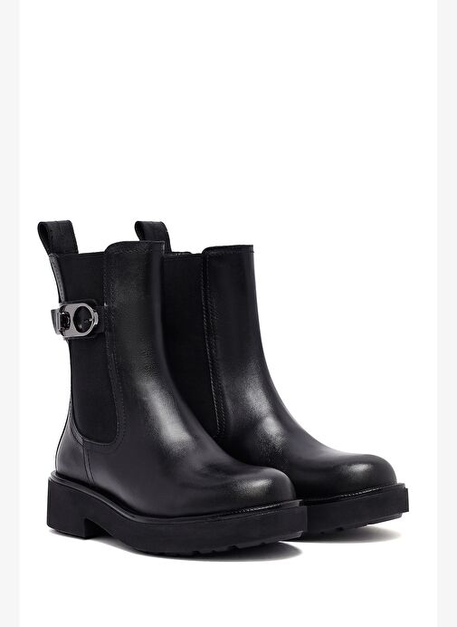 Kadın Siyah Kalın Tabanlı Deri Chelsea Bot 25WFD202018 - Görsel 5