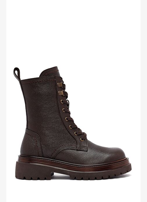 Kadın Kahverengi Fermuarlı Bağcıklı Deri Postal Bot 25WFD2021FT - Görsel 2