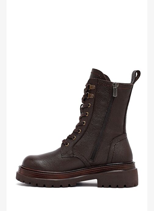 Kadın Kahverengi Fermuarlı Bağcıklı Deri Postal Bot 25WFD2021FT - Görsel 3