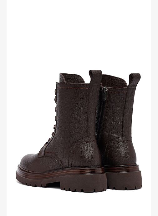 Kadın Kahverengi Fermuarlı Bağcıklı Deri Postal Bot 25WFD2021FT - Görsel 7