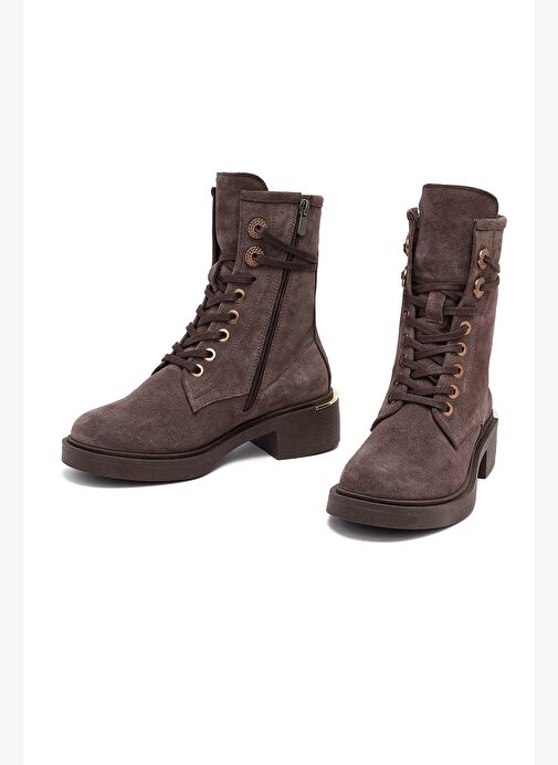 Kadın Vizon Fermuarlı Bağcıklı Süet Deri Postal Bot 25WFD202710 - Görsel 4