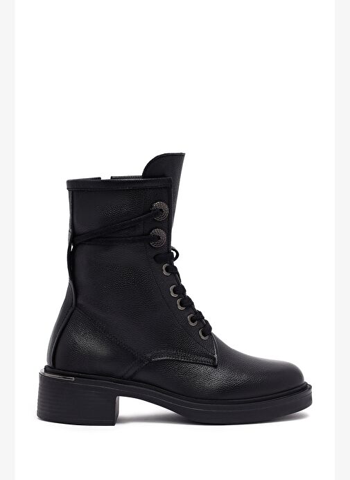 Kadın Siyah Fermuarlı Bağcıklı Deri Postal Bot 25WFD2027FT - Görsel 2